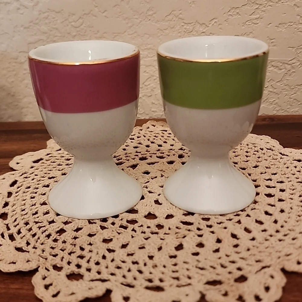 Pottery Barn Set of Four China Egg Cups Pastel Easter Eggs